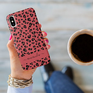 Rosa Leoparden-Druck bearbeitbarer Name Tiermuster Case-Mate iPhone Hülle