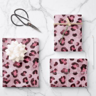 Rosa Leoparden-Druck Künstlerische Wildkatzenfell- Geschenkpapier Set