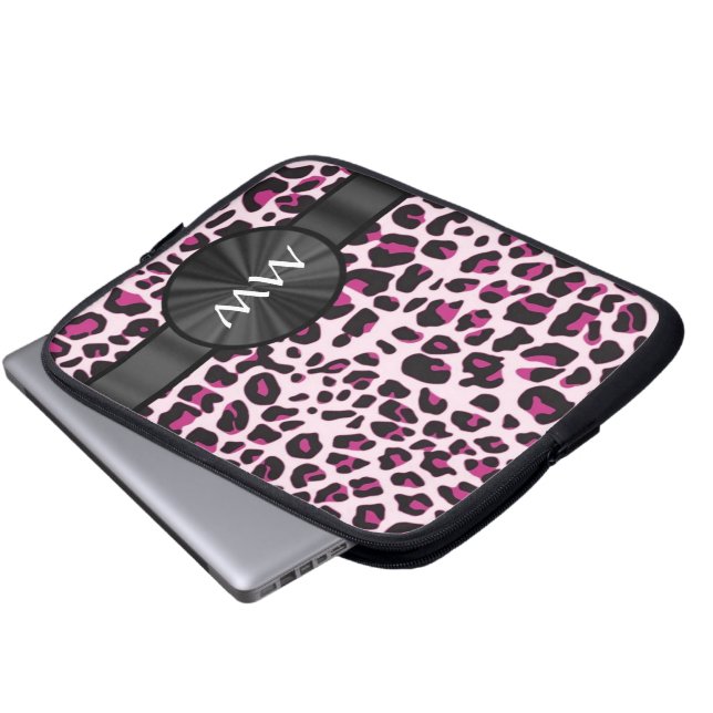 Rosa Leoparden Laptopschutzhülle (Vorne Knopf)