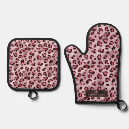 Rosa Leoparden-Tierdruck mit falscher Folie und Na Ofenhandschuh & Topflappen-Set