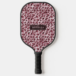 Rosa Leoparden-Tierdruck mit Faux-Folie und Name Pickleball Schläger