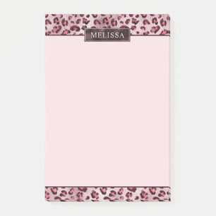 Rosa Leoparden-Tierdruck mit Faux-Folie und Namen Post-it Klebezettel