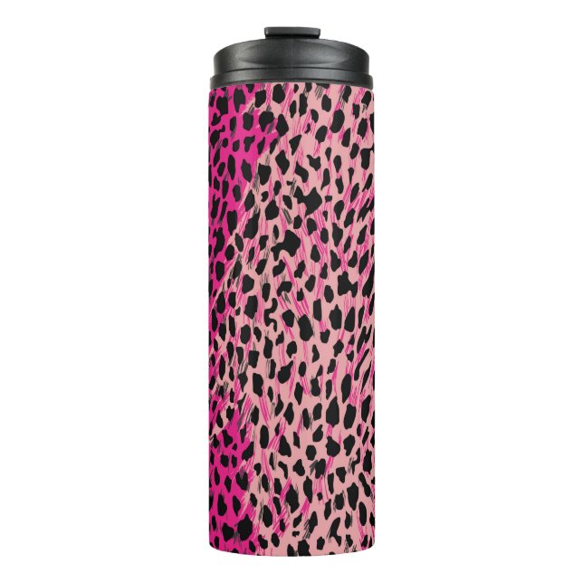Rosa Leopardenmuster Textilfabricanimal, Backgrob Thermosbecher (Vorderseite)