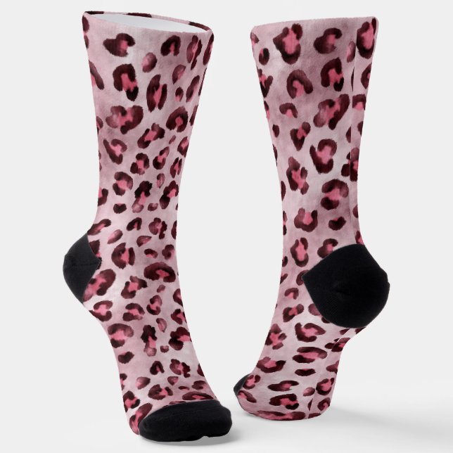 Rosa Leopardenprint Künstlerischer Wildkatzenfellt Socken (Gewinkelt)