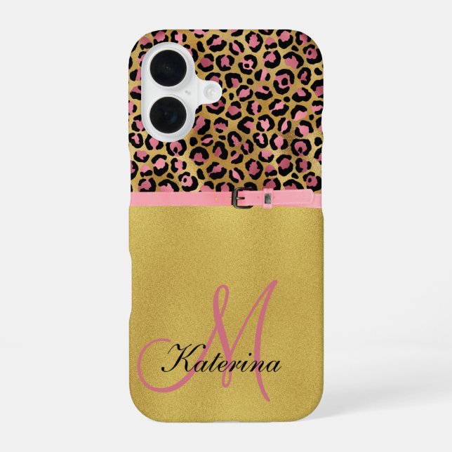 Rosa Leopardenprint und Goldfolie iPhone-Hülle iPhone 16 Hülle (Rückseite)