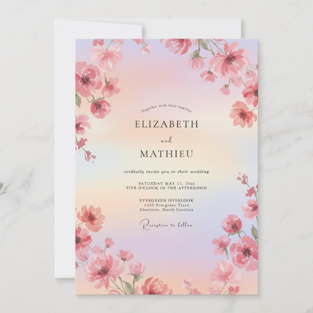 Rosa leuchtende Wasserfarben-Hochzeit Einladung (Vorderseite)