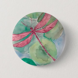 rosa Libelle mit Lilienauflagen Button