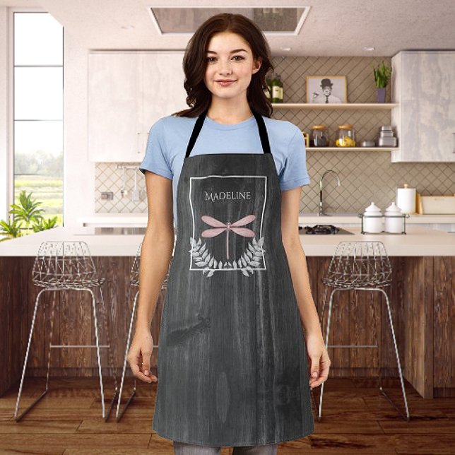 Rosa Libelle Rustikale Personalisierte Schürze (Pink Dragonfly Rustic Personalized Apron)