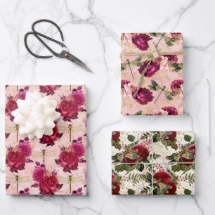 Rosa Libellen und Rose Geschenkpapier Set