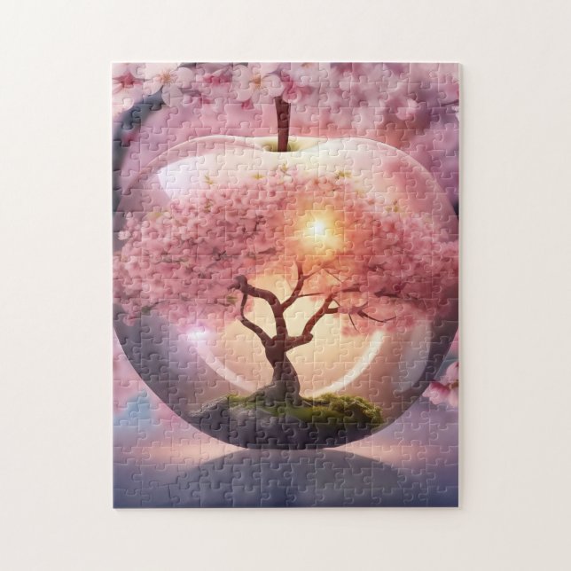 Rosa lichtdurchlässiger Apfelwein mit Apfelbaum-Sz Puzzle (Vertikal)
