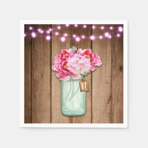 Rosa Lichterkette & Mason Jar Blumen Rustikales Ho Serviette