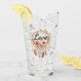 Rosa Liebe Boho Blumen Feathers Dream Catcher Glas