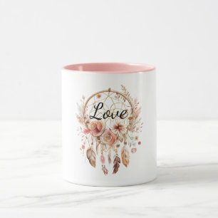 Rosa Liebe Boho Blumen Feathers Dream Catcher Tasse