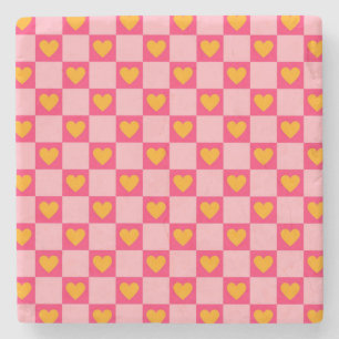 Rosa Liebe des roten Gelbherzes Y2K Muster überprü Steinuntersetzer