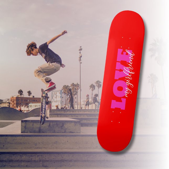 Rosa LIEBE ( fügen Sie Ihren Text hinzu) Neon Red  Skateboard (Von Creator hochgeladen)