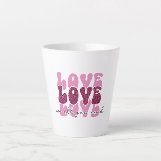 Rosa "Liebe" gestapelte Bubble-Schrift Milchtasse (Vorderseite)