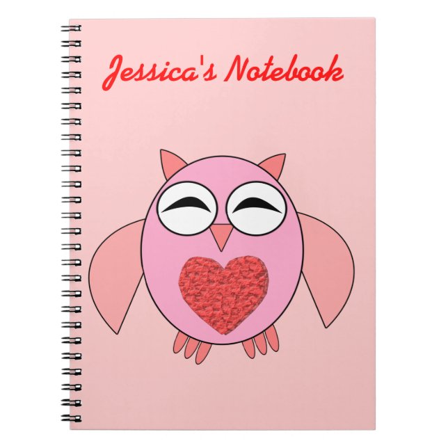 Rosa Liebe Heart Owl Anpassbare Notebook Notizblock (Vorderseite)