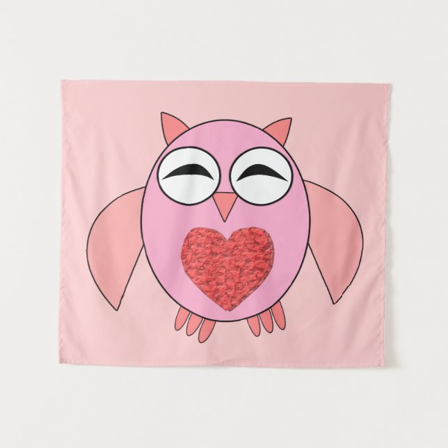 Rosa Liebe Heart Owl Tapestes Wandteppich (Vorderseite (Horizontal))
