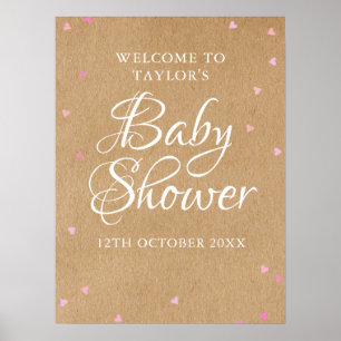 Rosa Liebe Herz Baby Girl Dusche Begrüßungszeichen Poster