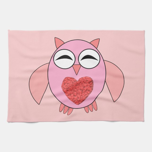 Rosa Liebe Herz Backowl Küchentuch (Horizontal)