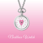 Rosa Liebe Herz Necklace Beobachten Armbanduhr<br><div class="desc">Necklace Watch Geschenk. Mit rosa Herz- und Uhrennummern auf weißem Hintergrund der Liebe.</div>