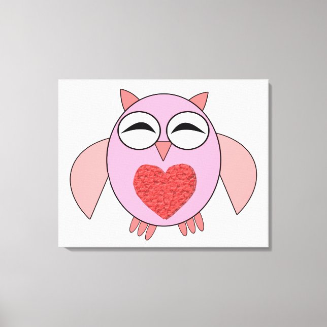 Rosa Liebe Herz Owl Canvas Print Leinwanddruck (Vorderseite)