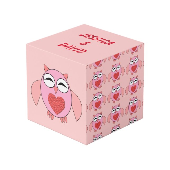 Rosa Liebe Herz Owl Custom Foto Cube Würfel (Vorderseite Schrägansicht)