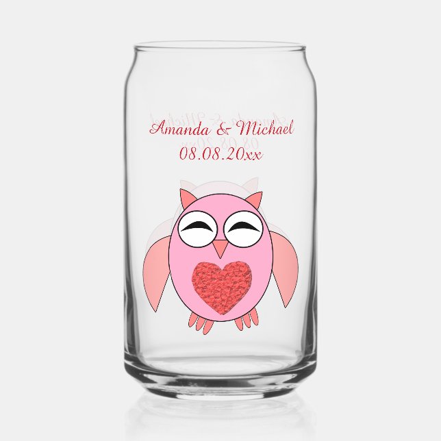 Rosa Liebe Herz Owl Custom Wedding Dosenglas (Vorderseite)
