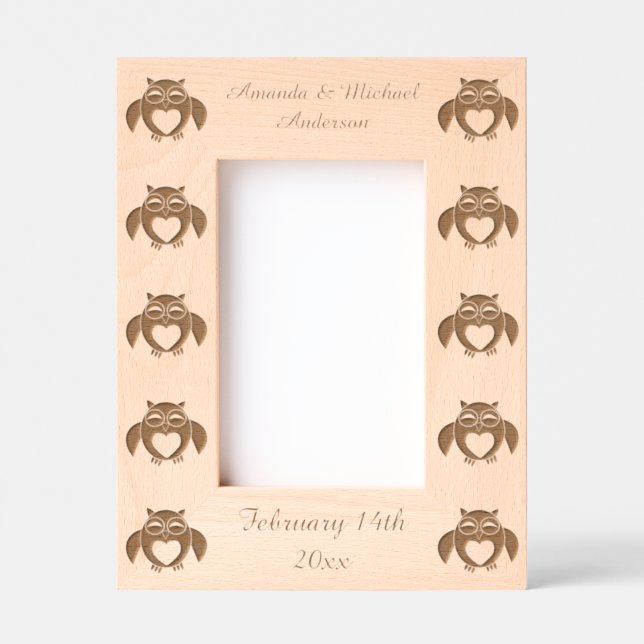 Rosa Liebe Herz Owl Custom Wedding Geätzte Rahmen (Vorderseite)