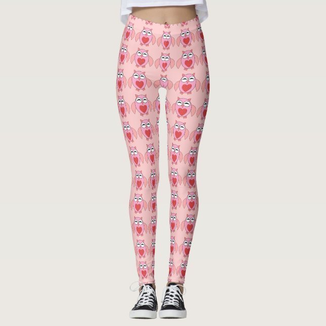 Rosa Liebe Herz Owl Leggings (Vorderseite)