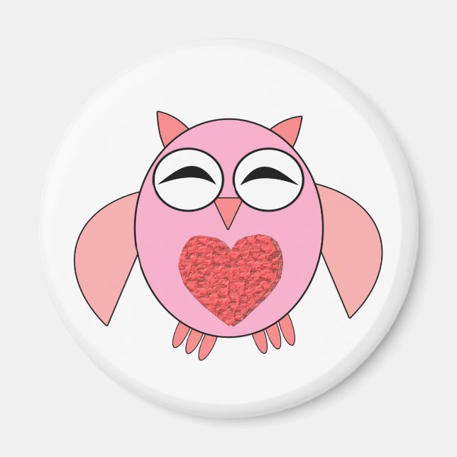 Rosa Liebe Herz Owl Magnet (Vorne)