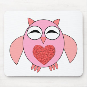 Rosa Liebe Herz Owl Mousepad