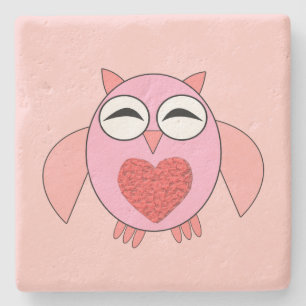 Rosa Liebe Herz Owl Stone Untersetzer