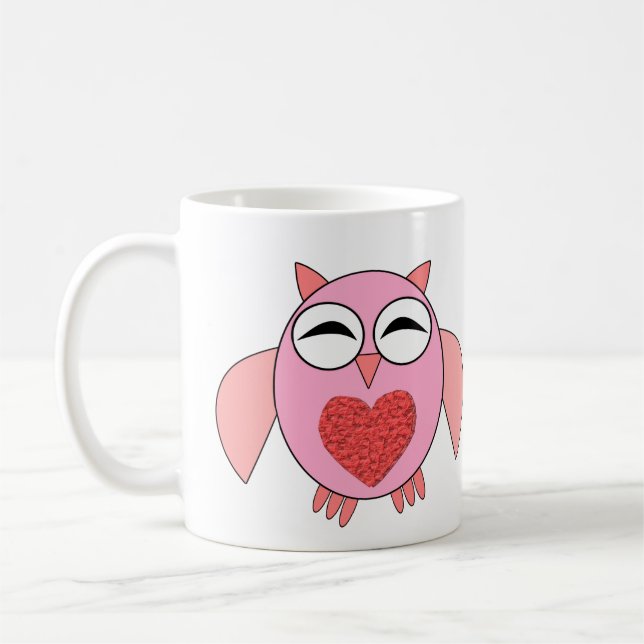 Rosa Liebe Herz Owl Tasse (Links)