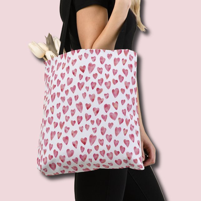 Rosa Liebe Herzmuster (Pink watercolor love heart tote bag)