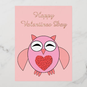 Rosa Liebe Herzstück Owl Custom Valentinstag Folien Feiertagspostkarte