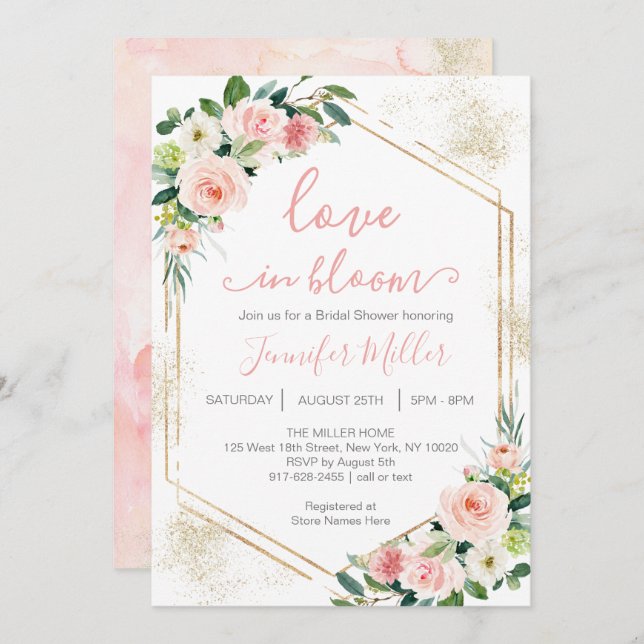 Rosa Liebe im blutblühenden Brautparty Einladung (Vorne/Hinten)