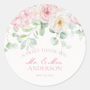 Rosa Liebe im blutfloralen Hydrangea-Hochzeitkreis Runder Aufkleber