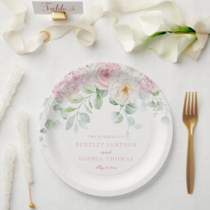 Rosa Liebe in Blümflorenhydrangea Hochzeit Pappteller