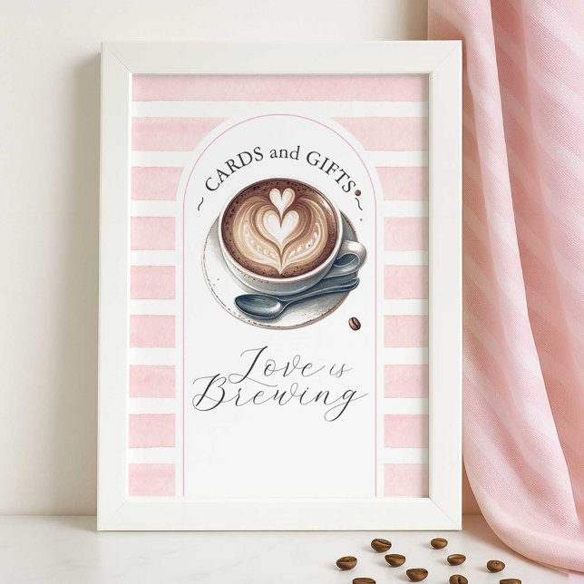 Rosa Liebe ist das Brennen von Brautparty Karten u Poster (pink love is brewing bridal shower decorative signs for cards and gifts, small business DoTellABelle)