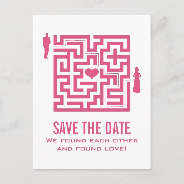 Rosa Liebe Save the Date Maze Postkarte (Vorderseite)