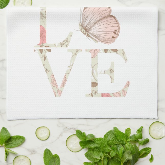 Rosa Liebe Schmetterling Geschirrtuch (Gefaltet)