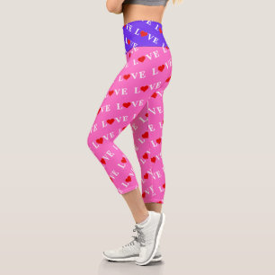 Rosa LIEBE und Herz Girly Chic Moderne Elegante Capri Leggings