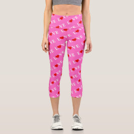 Rosa LIEBE und Herz Girly Chic Moderne Elegante Capri Leggings
