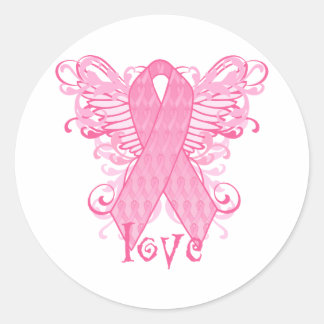 Rosa Liebe Wings Runder Aufkleber