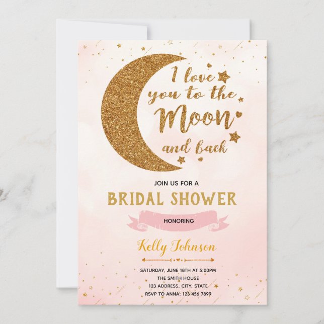 Rosa Liebe zum Thema Mond Einladung (Vorderseite)