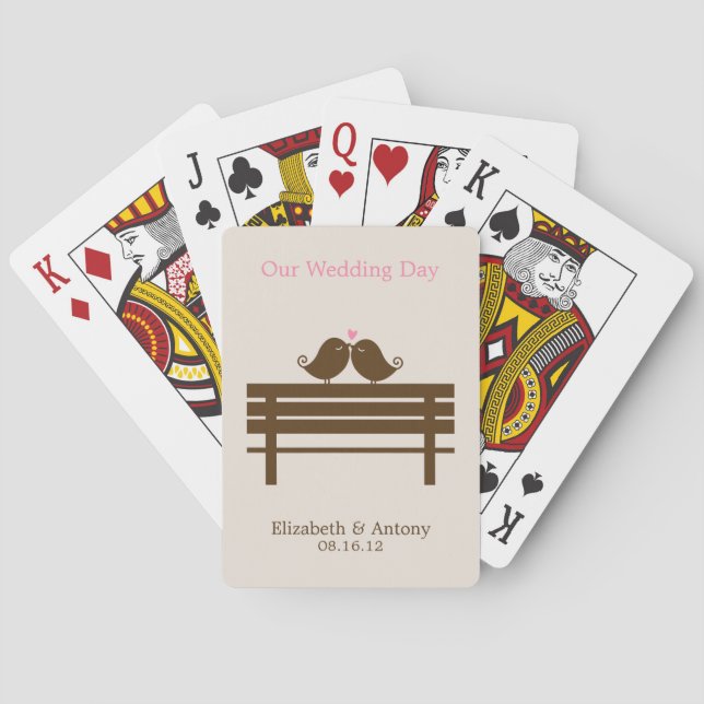 Rosa Liebesvögel auf der Parkbank Spielkarten (Rückseite)