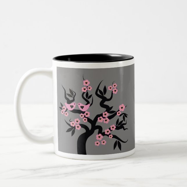 Rosa Liebesvögel auf Sakura Tasse (Links)