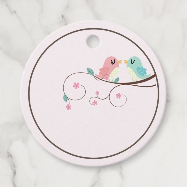 Rosa Liebesvögel Geschenkanhänger (Vorderseite)