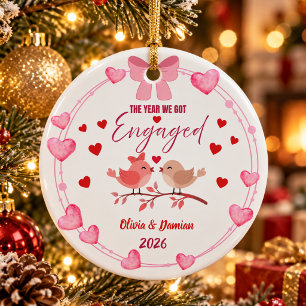 Rosa Liebesvögel Verlobungs-Weihnachten Keramik Ornament